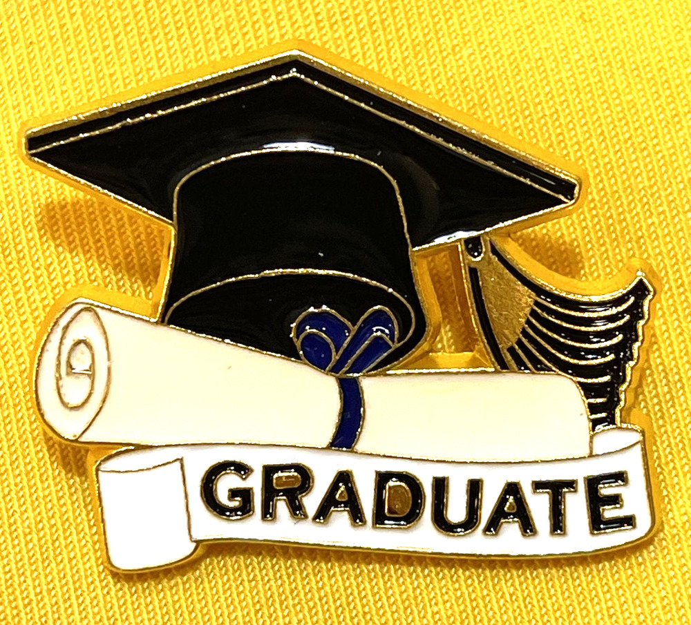 NWOT Graduate Brooch Lapel Pin Enamel Black Student High School College